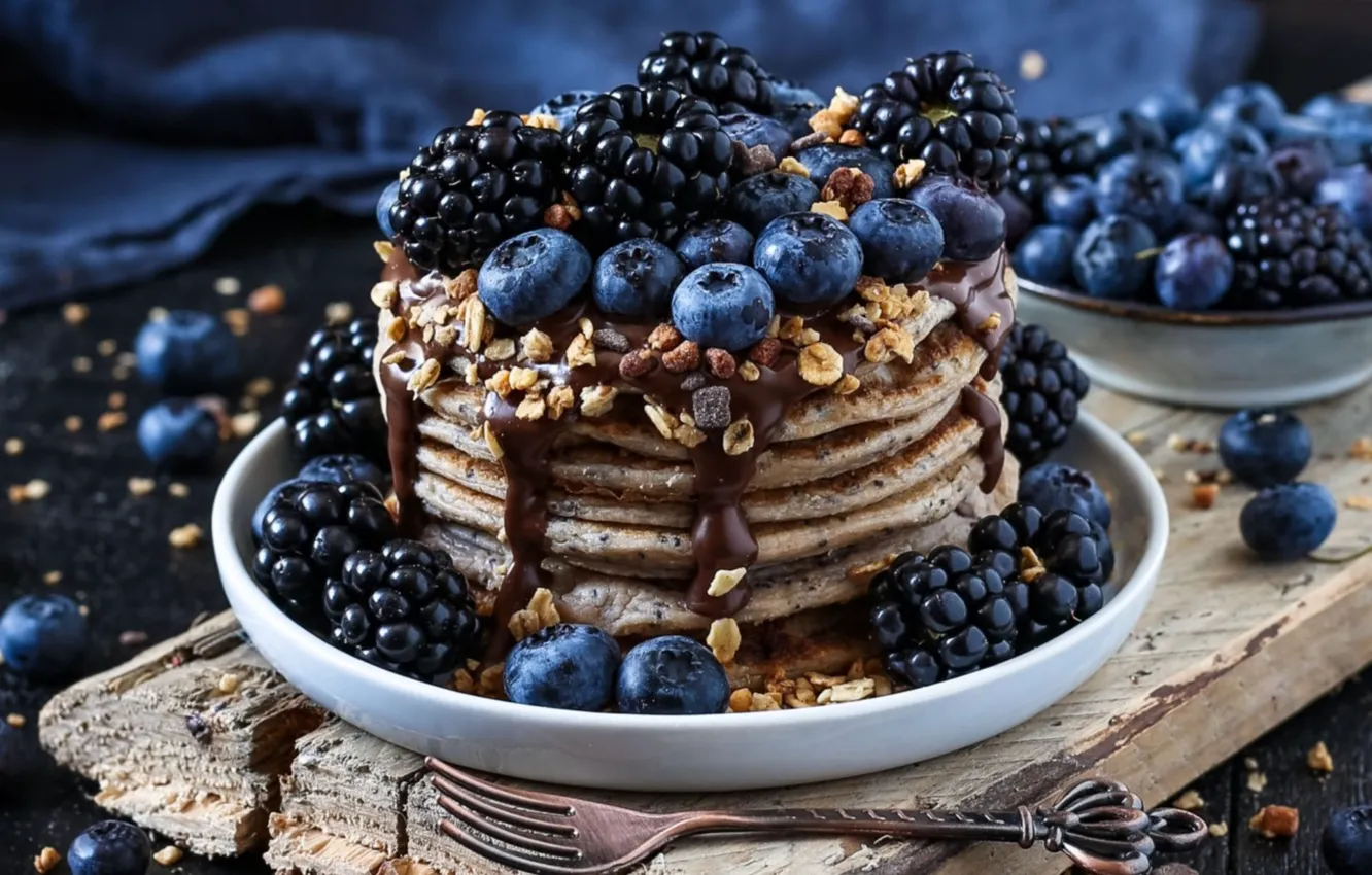 Photo wallpaper BlackBerry, blueberries, pancake