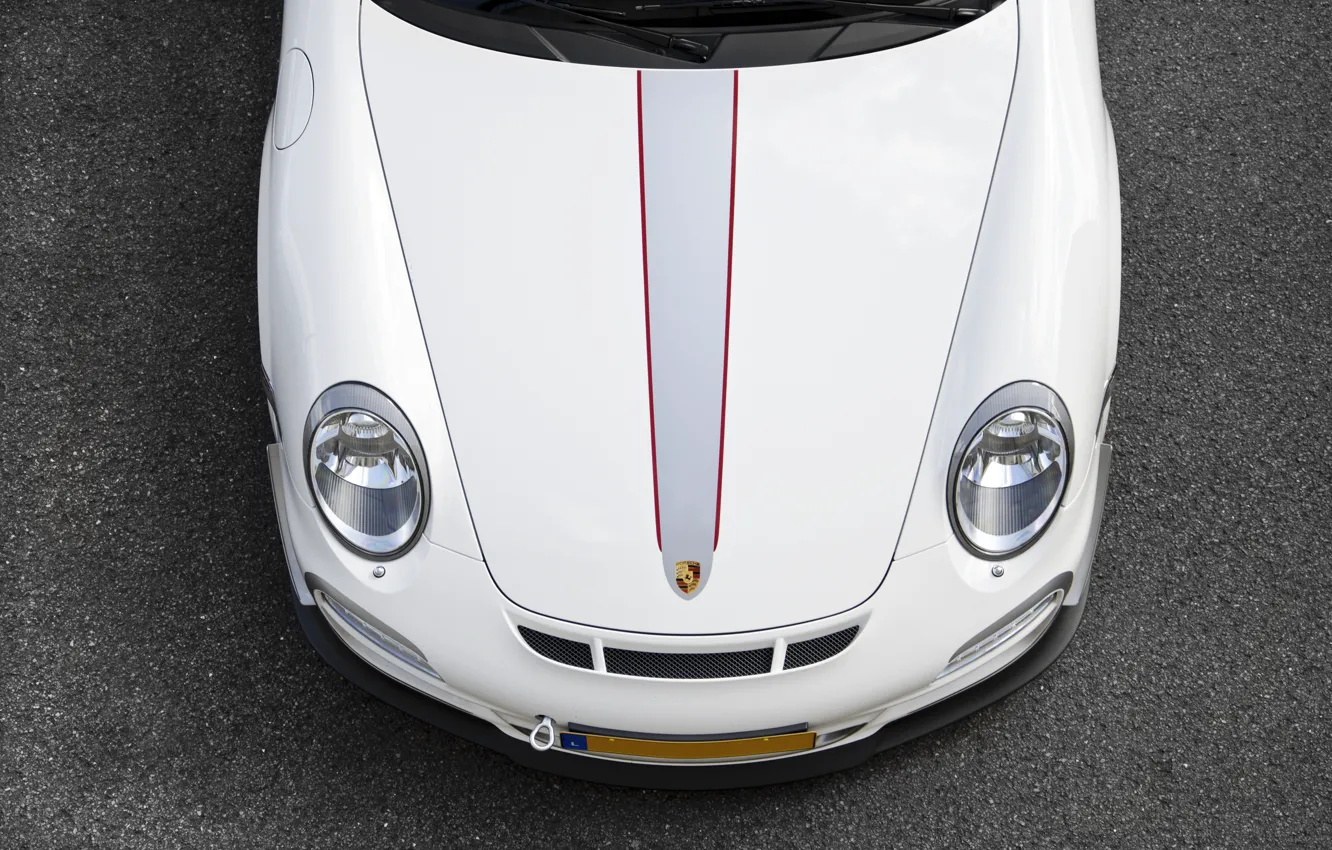 Photo wallpaper white, lights, 911, 997, Porsche, the hood, white, Porsche