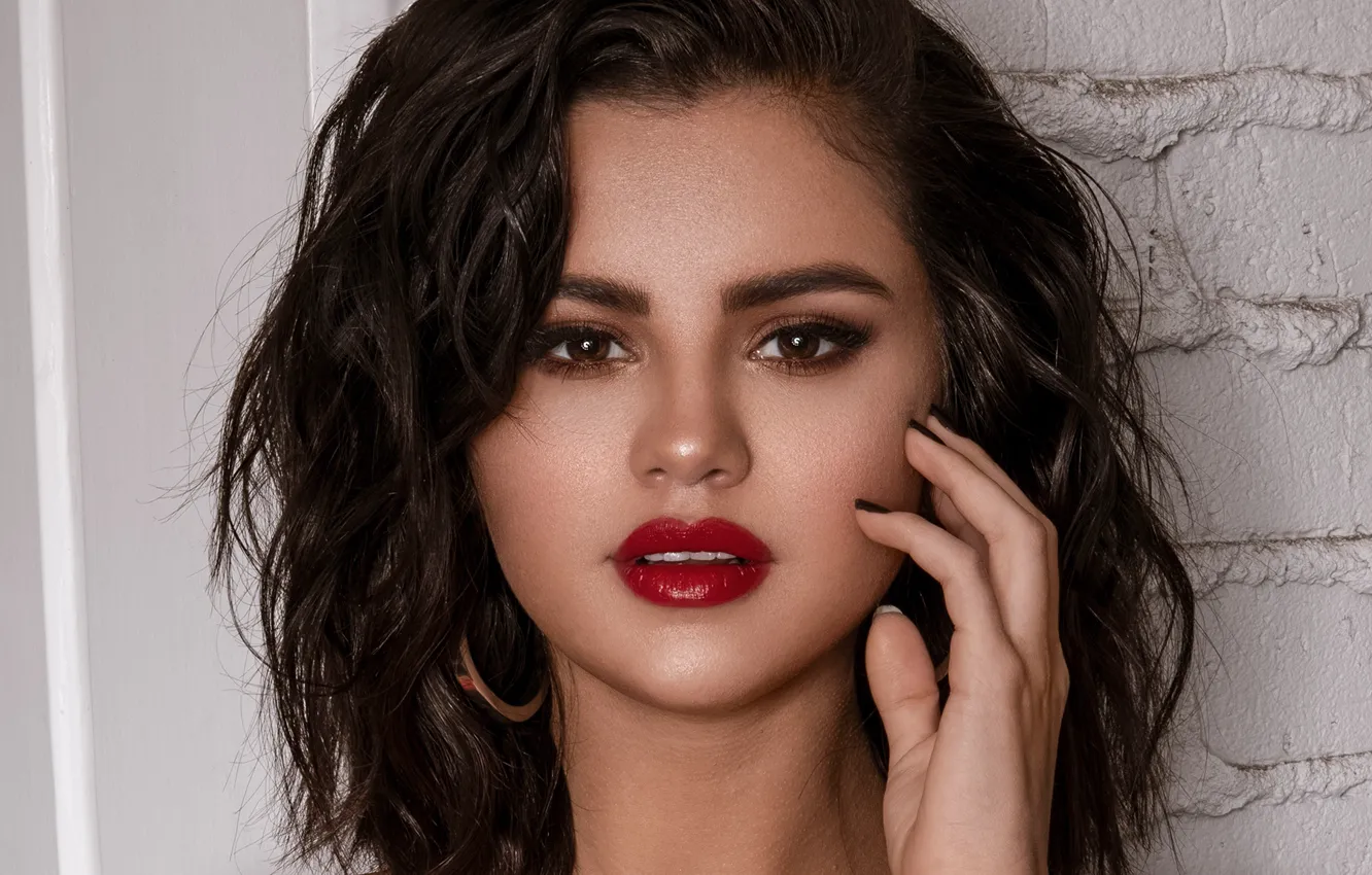 Photo wallpaper look, girl, lips, Selena Gomez
