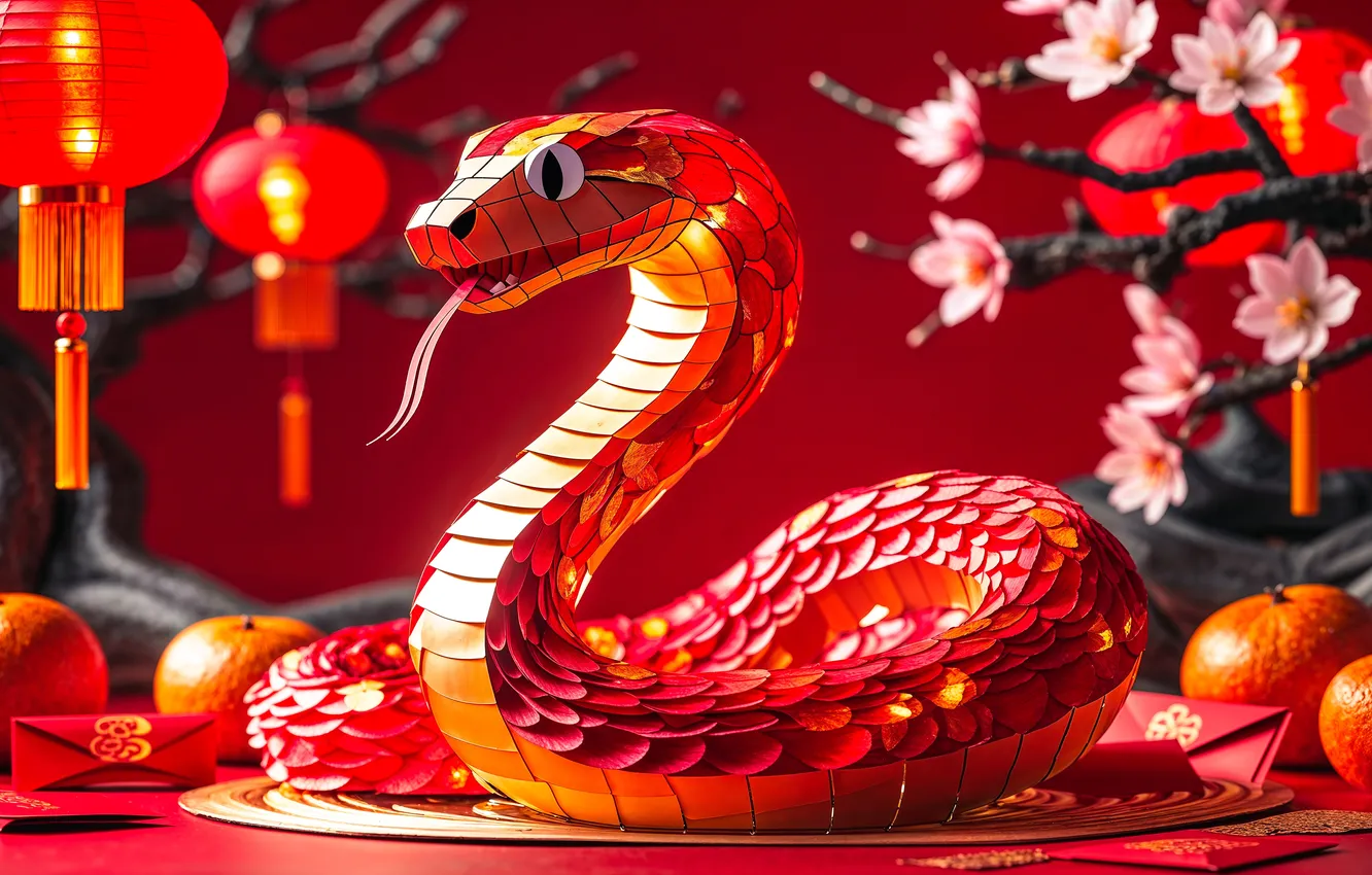 Photo wallpaper new year, snake, symbol, 2025