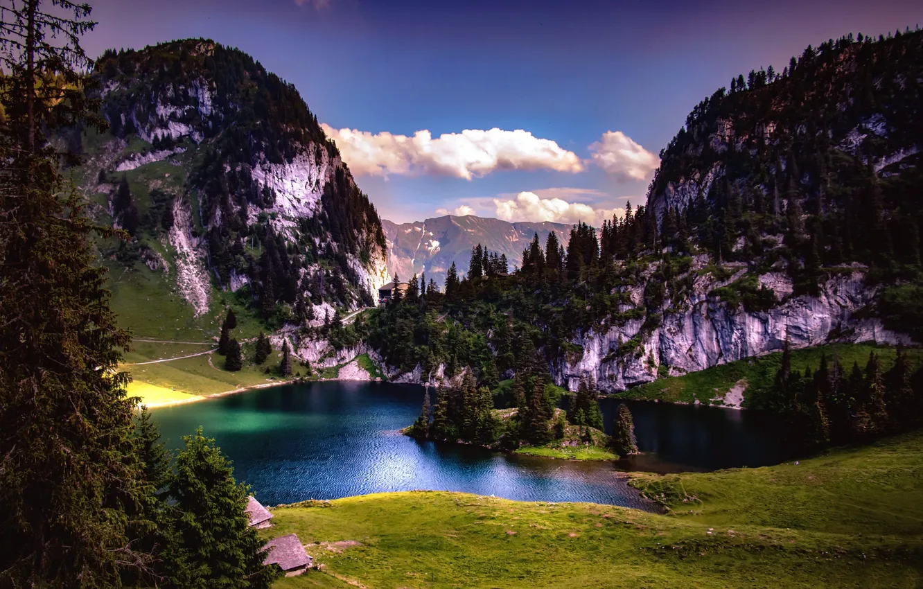 Wallpaper mountains, lake, Switzerland, Stockhorn Romance ...