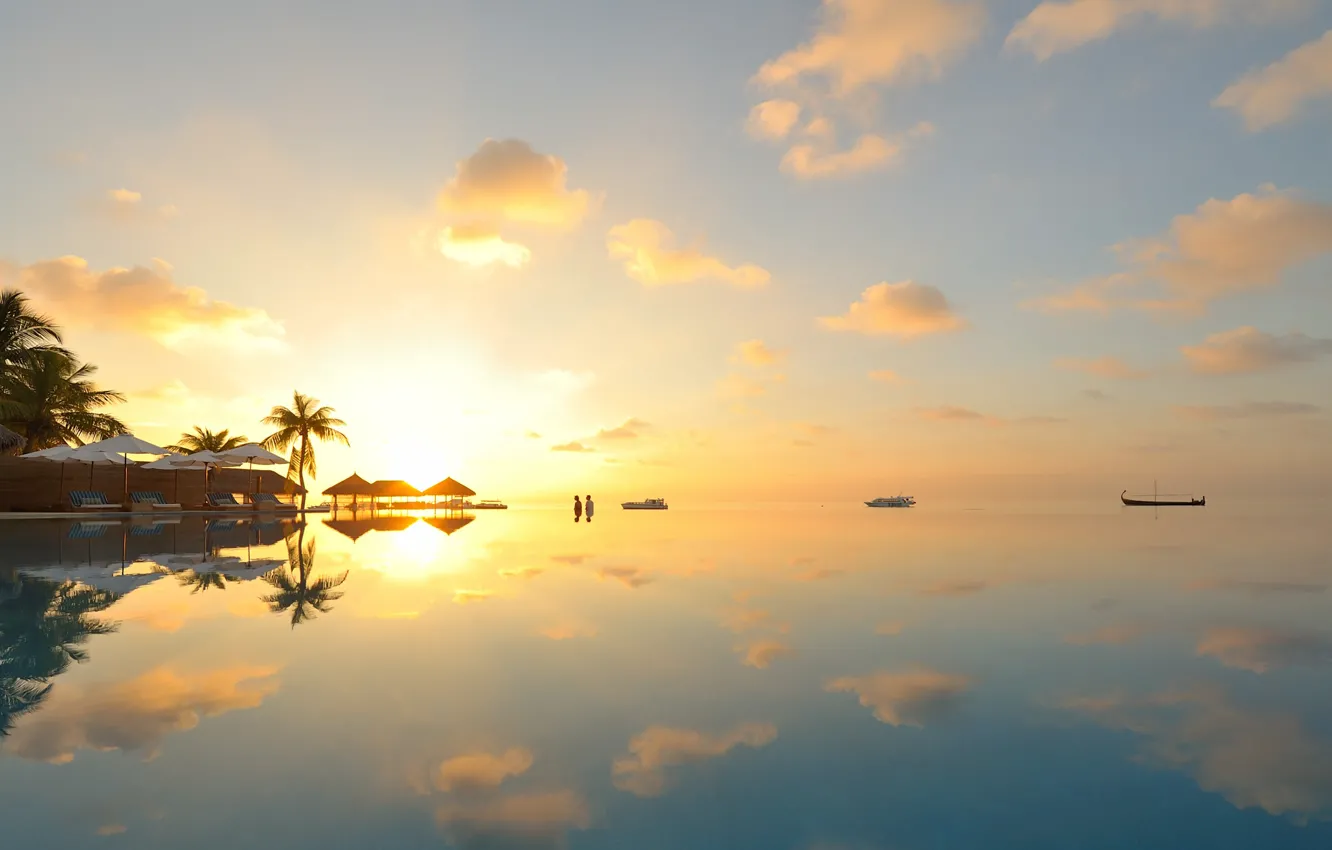 Photo wallpaper nature, sunset, lake