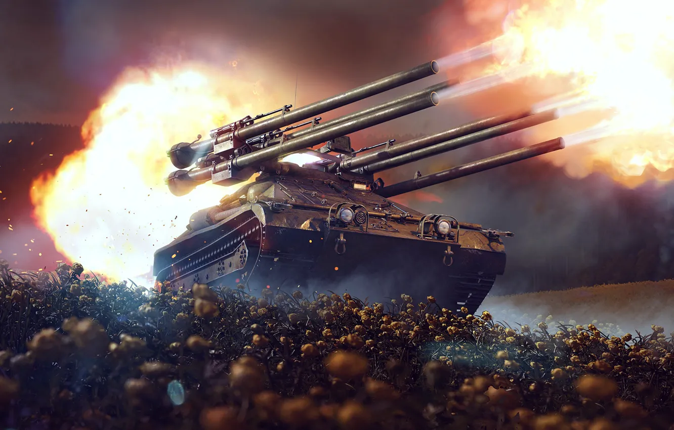 Photo wallpaper The game, Fire, Weapons, Flame, Shot, War Thunder, WarThunder, Volley