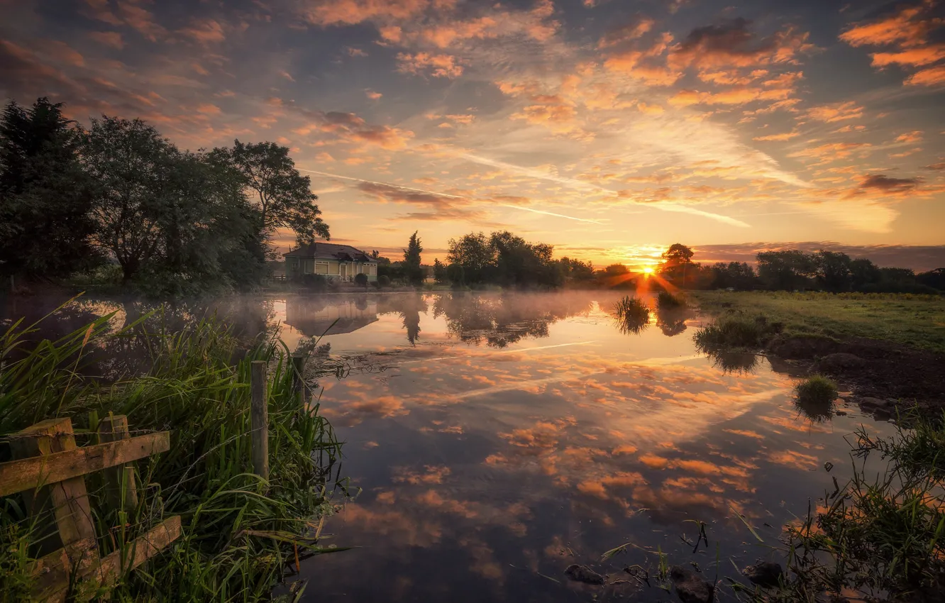 Photo wallpaper dawn, morning, river