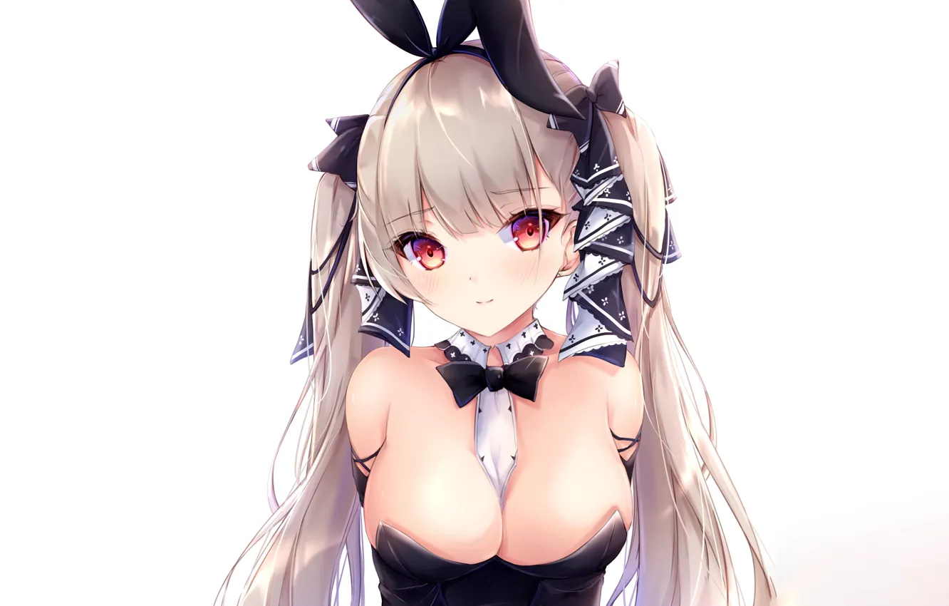 Photo wallpaper girl, sexy, cleavage, long hair, boobs, anime, beautiful, red eyes