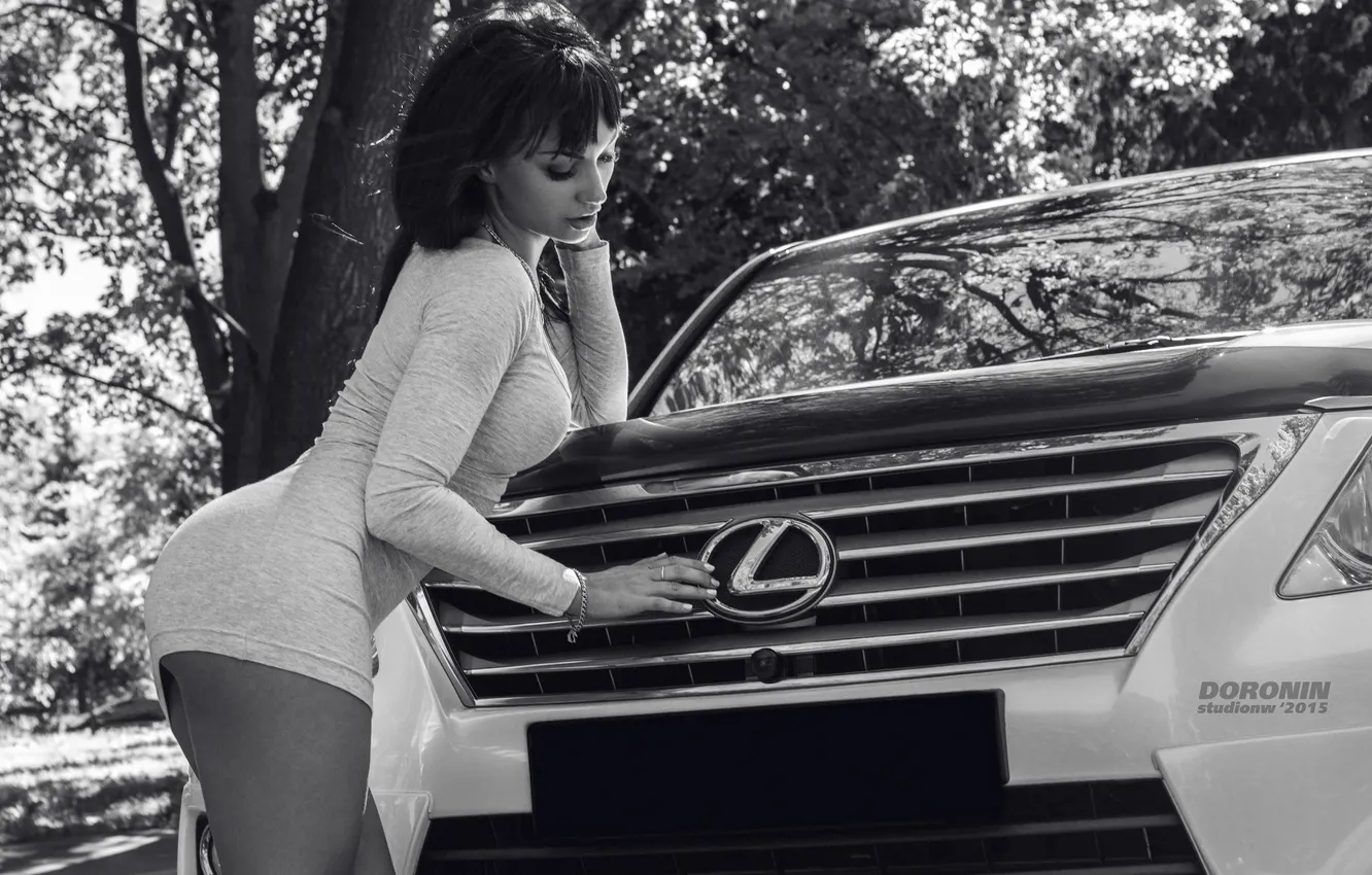 Photo wallpaper auto, pose, model, Lexus, figure, dress, brunette, hairstyle