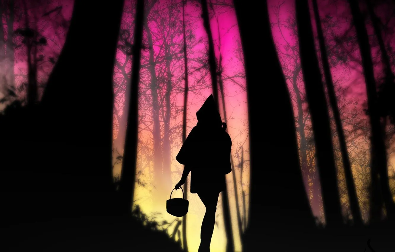 Photo wallpaper night, little red riding hood, basket