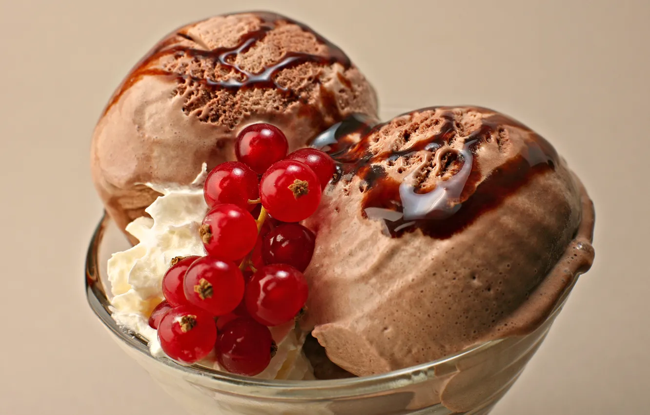 Photo wallpaper ice cream, dessert, currants, coffee