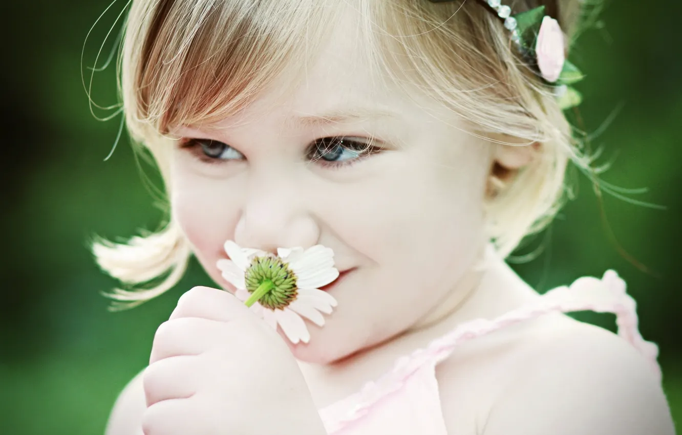 Photo wallpaper flower, mood, Daisy, girl, child