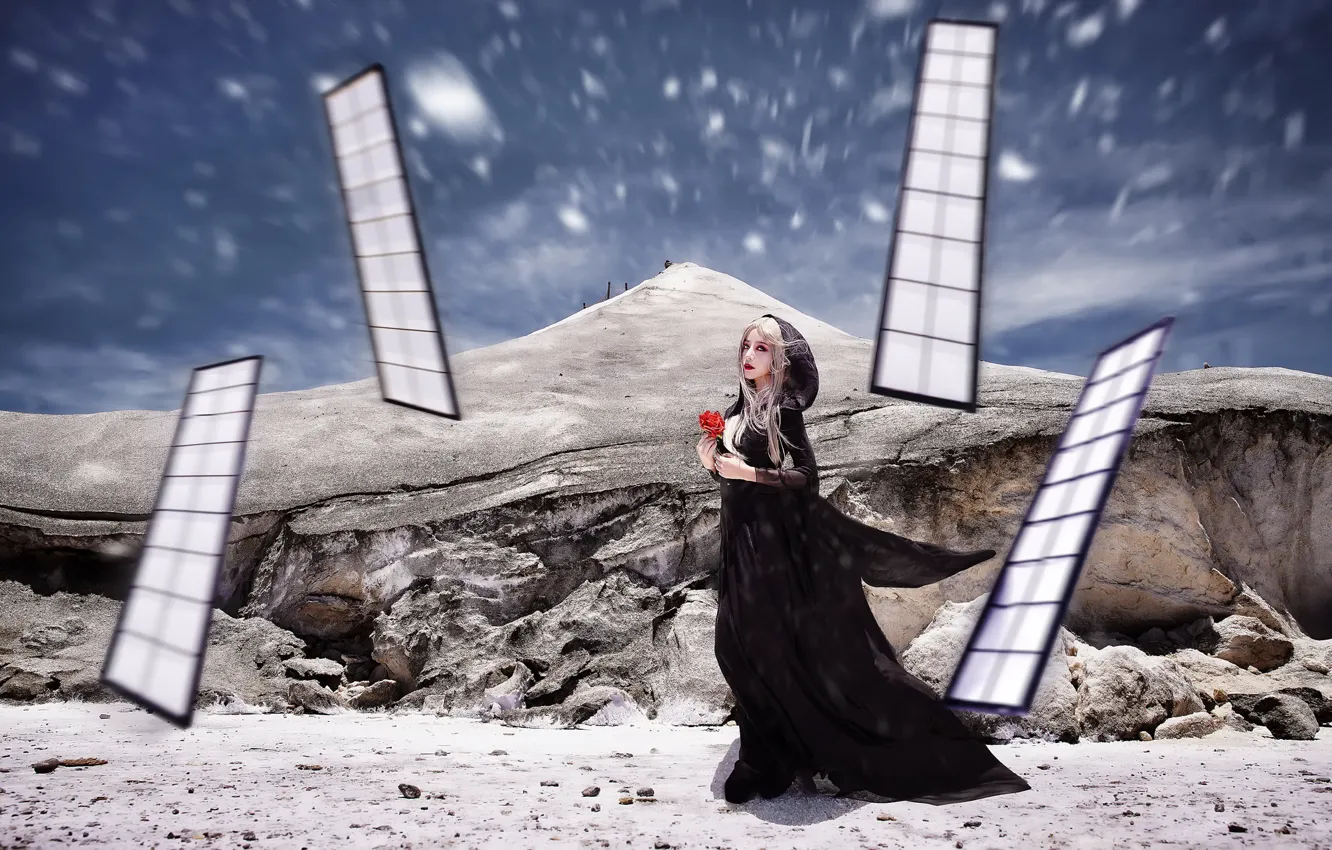 Photo wallpaper girl, flowers, background