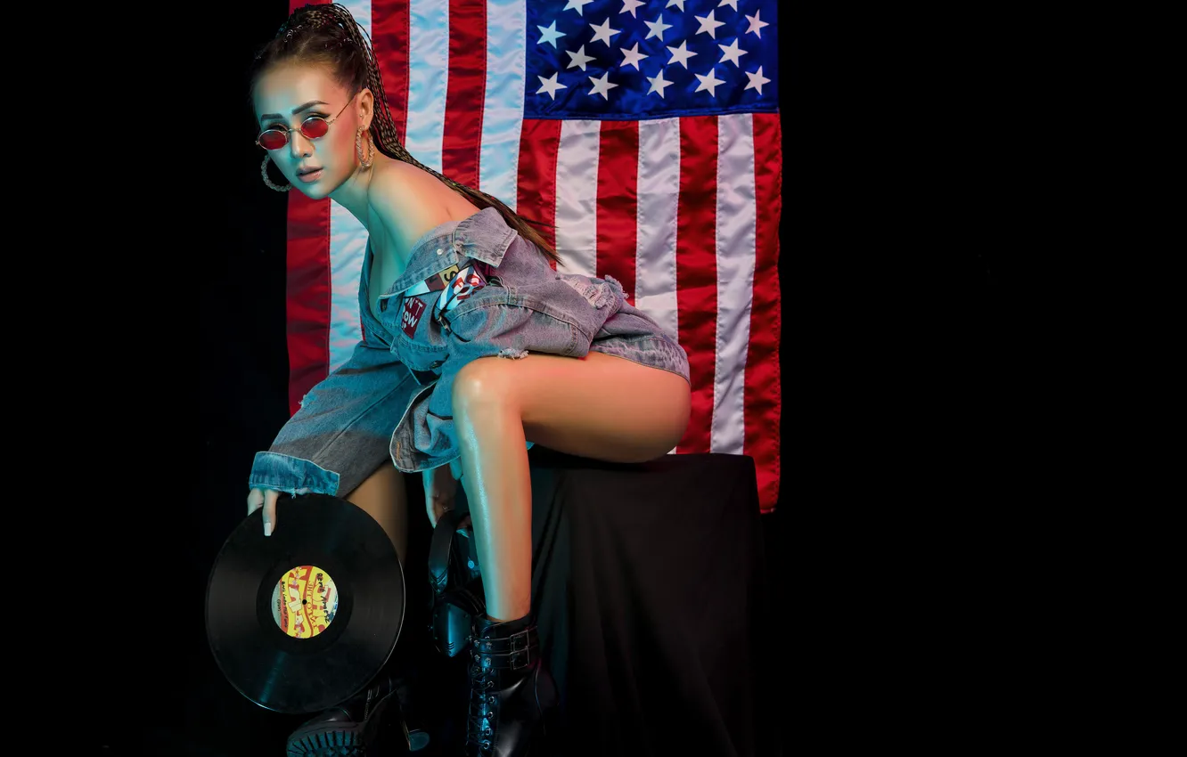 Photo wallpaper look, girl, flag