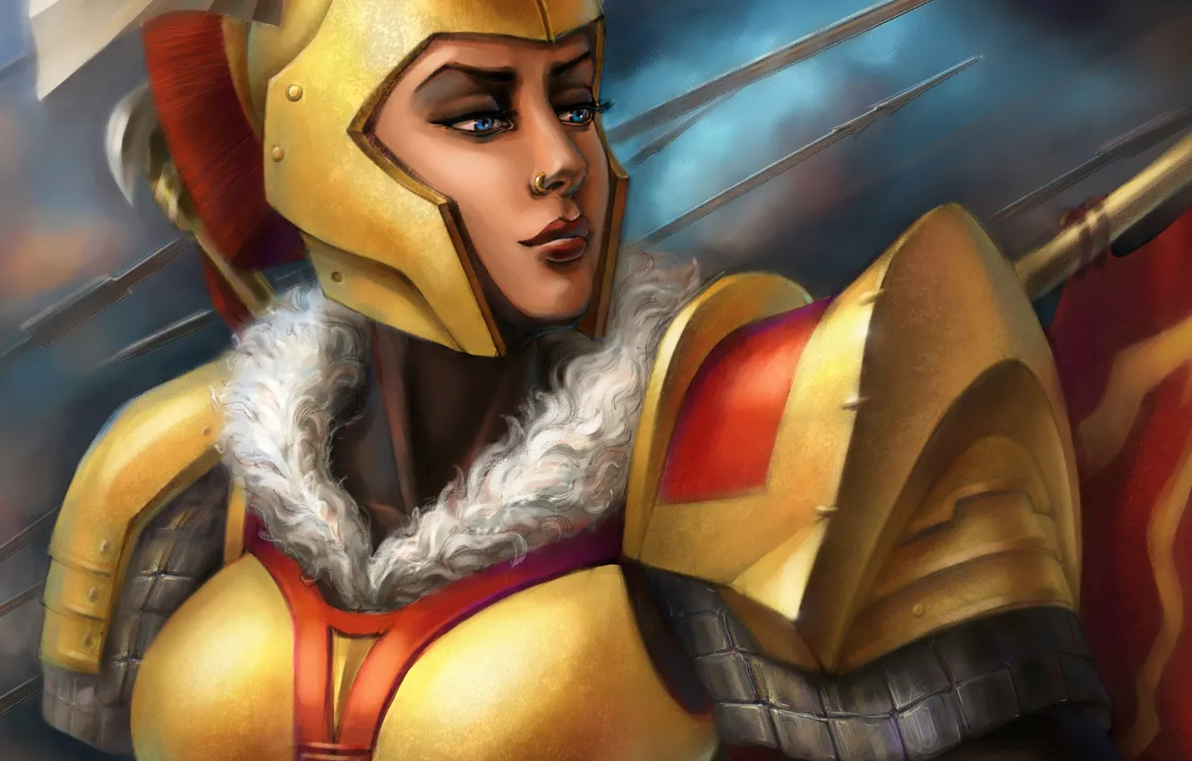 Photo wallpaper girl, armor, art, helmet, dota 2, the Legion Commander, Tresdin