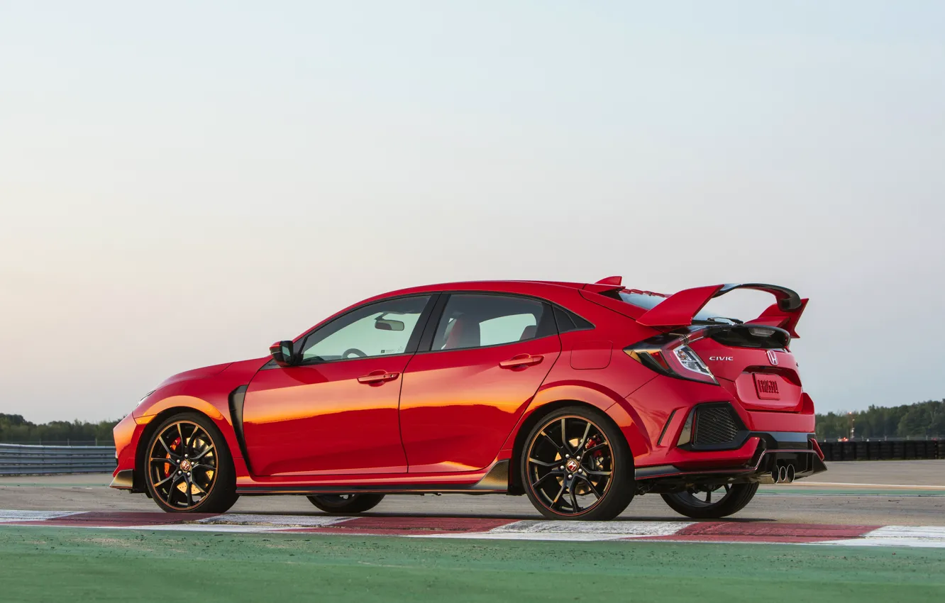 Photo wallpaper red, Honda, side view, track, hatchback, the five-door, 2019, Civic Type R