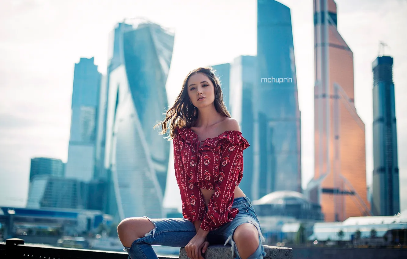Photo wallpaper girl, the city, model, jeans, Moscow, Disha Shemetova, Maksim Chuprin