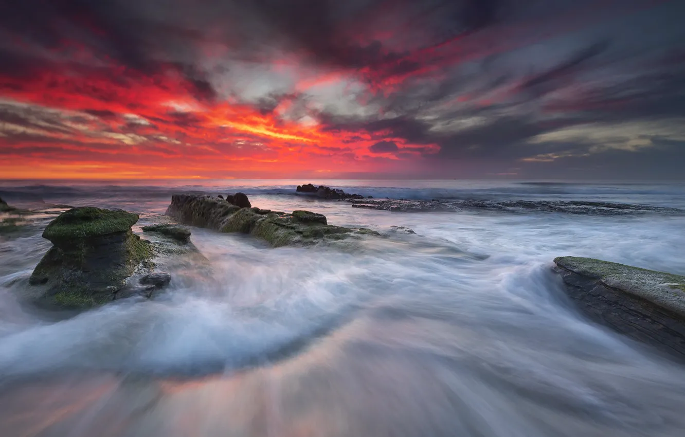 Photo wallpaper sea, sunset, shore