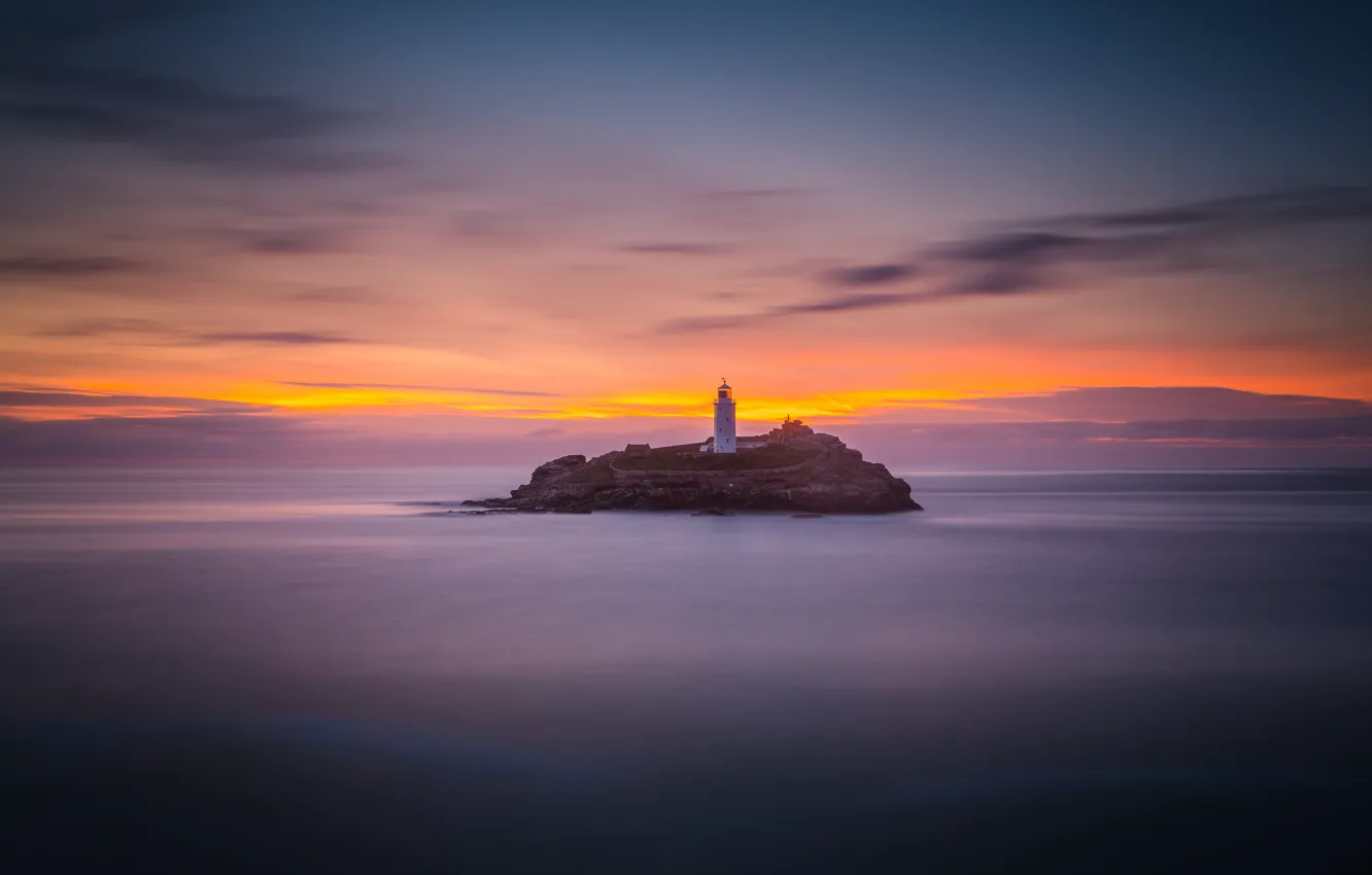 Photo wallpaper sea, sunset, lighthouse