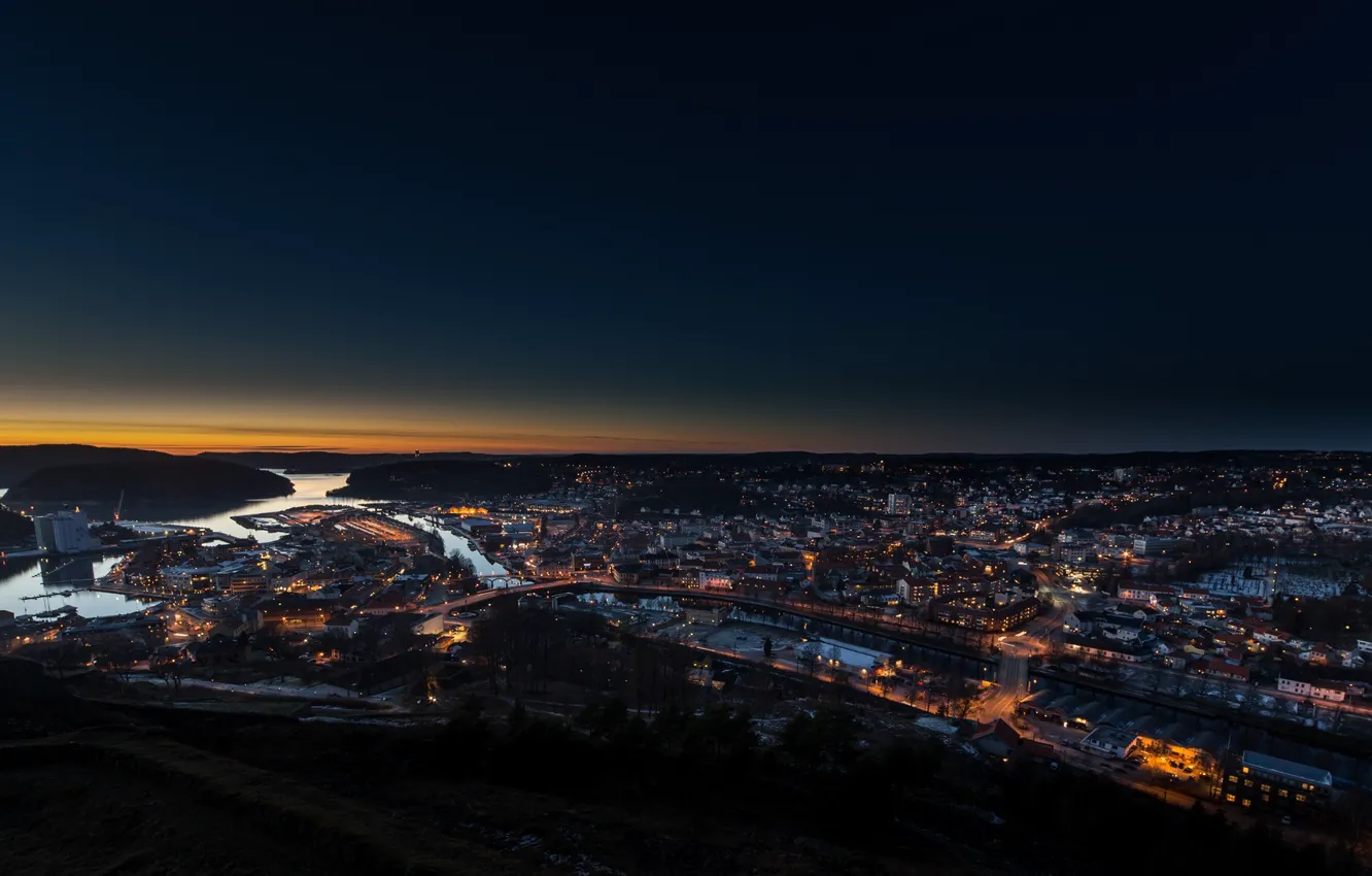 Photo wallpaper night, lights, Norway, Halden, Halden