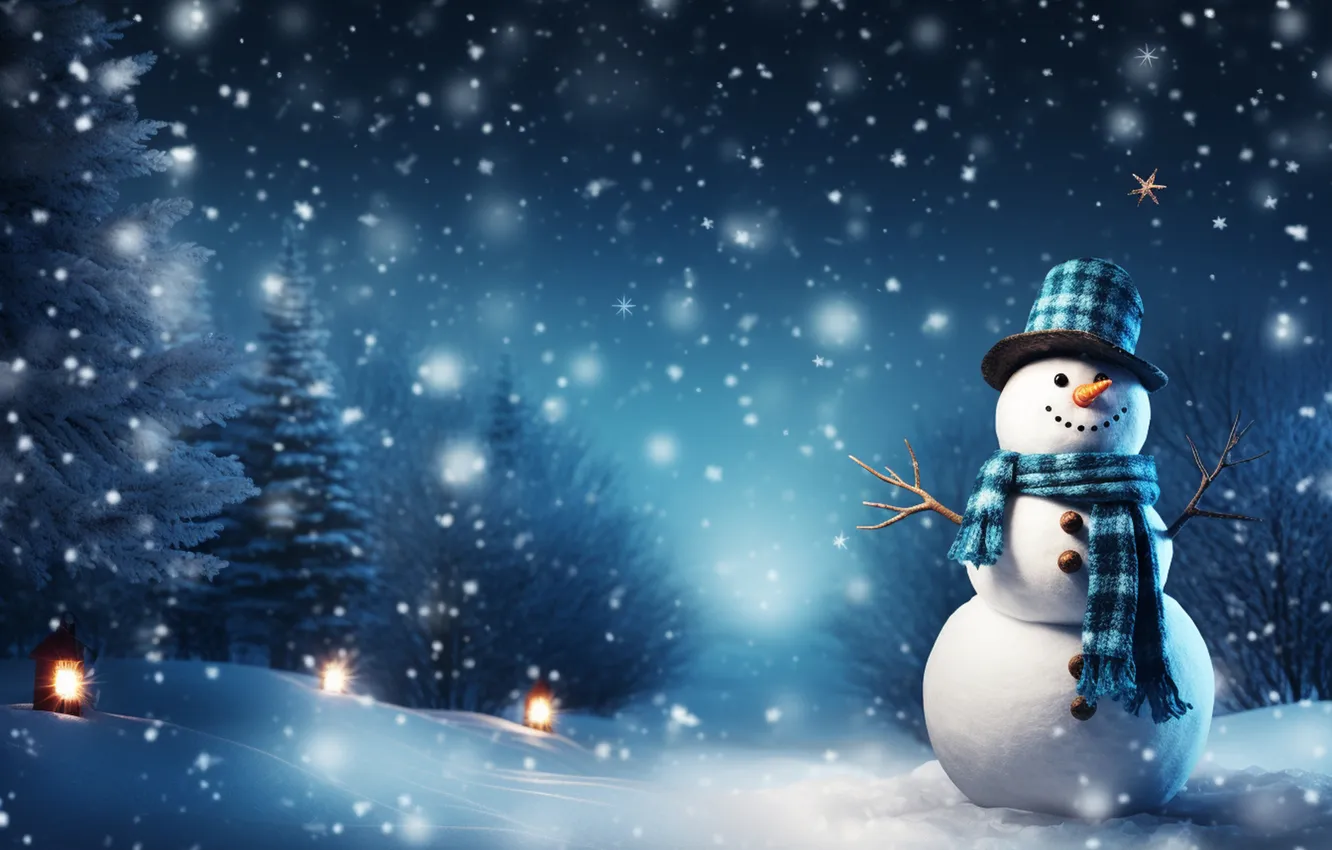Photo wallpaper winter, snow, decoration, new year, Christmas, snowman, Christmas, winter