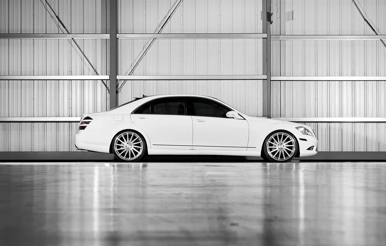 Photo wallpaper tuning, black and white, mercedes, s550