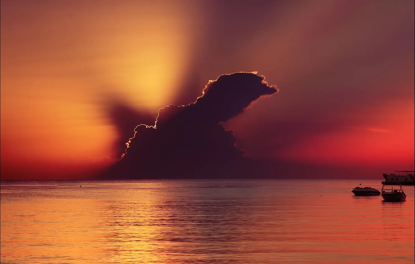 Photo wallpaper sea, sunset, cloud