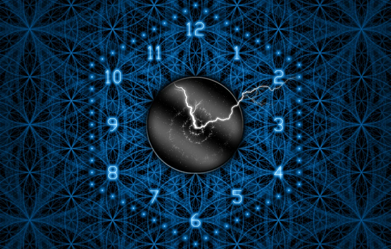 Photo wallpaper blue, time, arrows, patterns, lightning, watch, color, figures