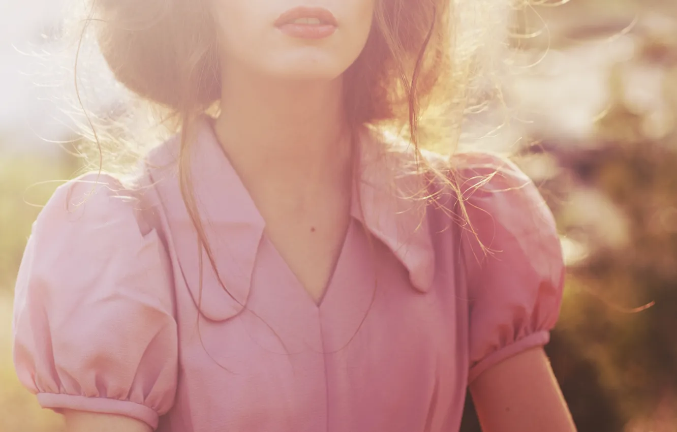 Photo wallpaper girl, pink, hair, blouse, shirt