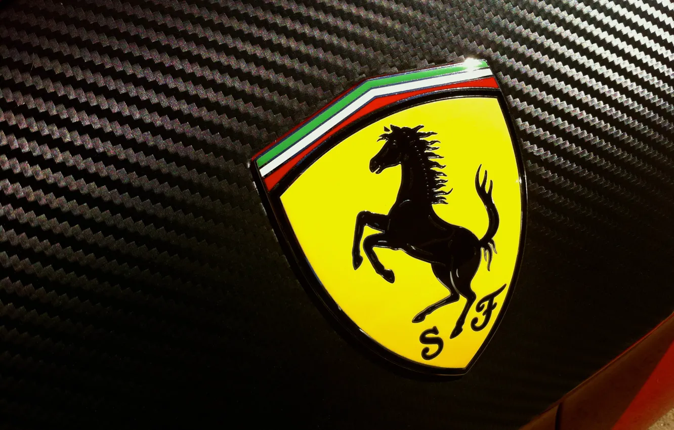 Photo wallpaper logo, emblem, carbon, ferrari, Ferrari, label, carbon fiber