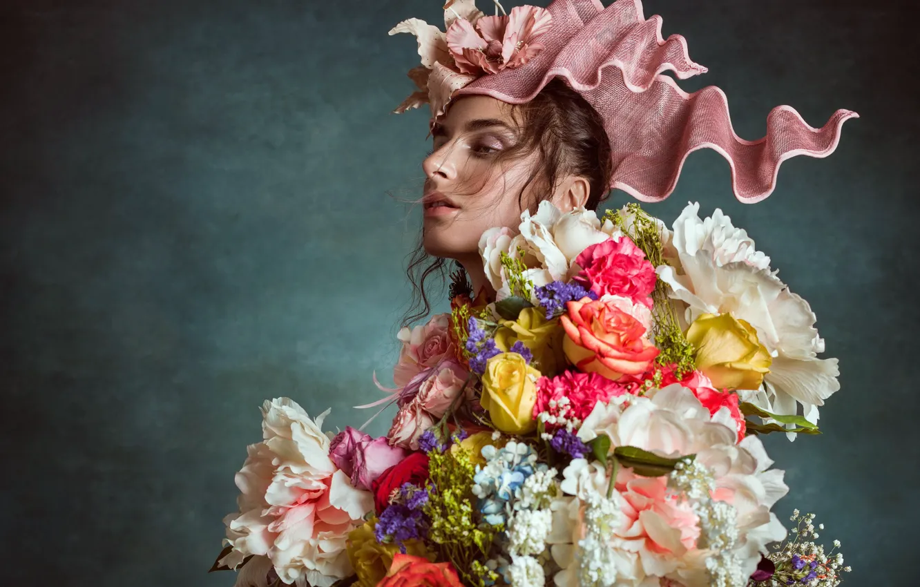 Photo wallpaper girl, flowers, Photographer Elina Riga