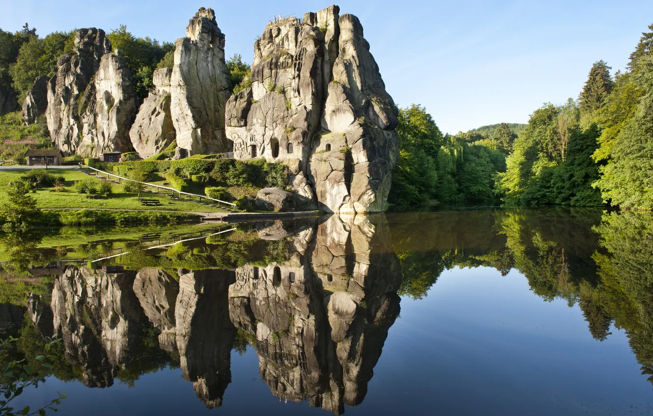 Photo wallpaper forest, landscape, mountains, lake, reflection