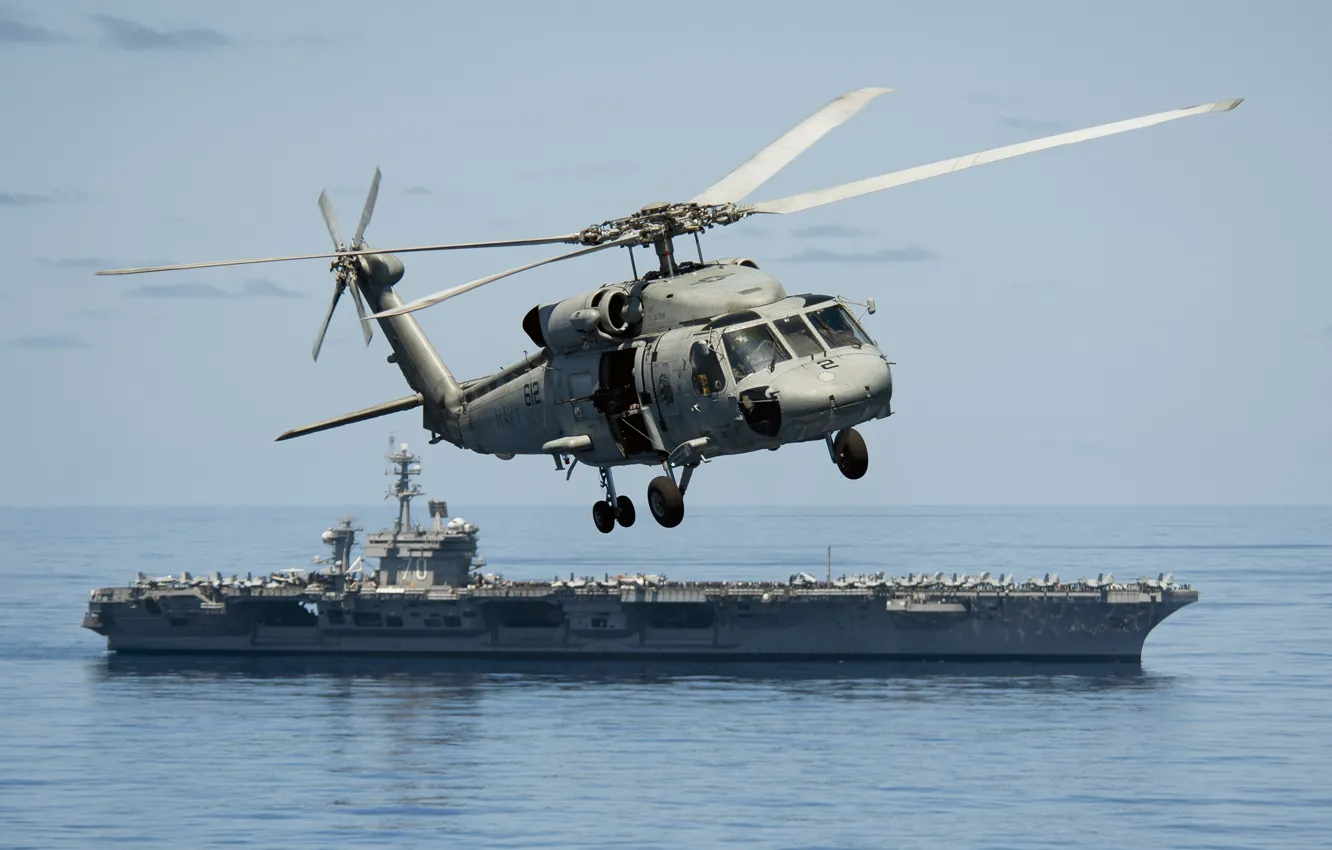 Photo wallpaper flight, the carrier, helicopter, multipurpose, Seahawk, Sikorsky SH-60F, "Sea Hawk"