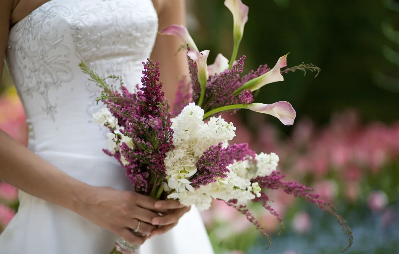 Photo wallpaper bouquet, the bride, lilac, Wedding, Calla lilies