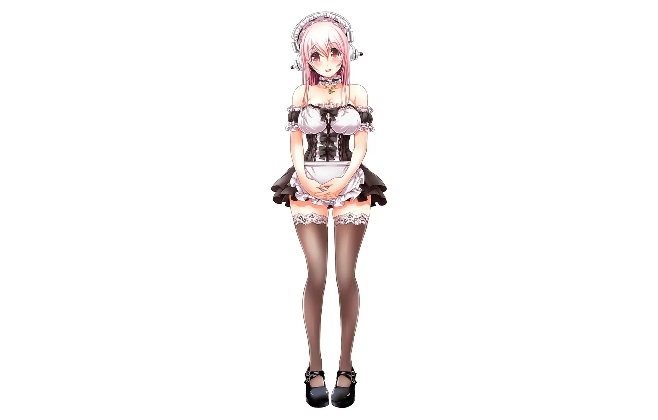 Photo wallpaper girl, sexy, cleavage, NitroPLus, pink hair, long hair, dress, legs