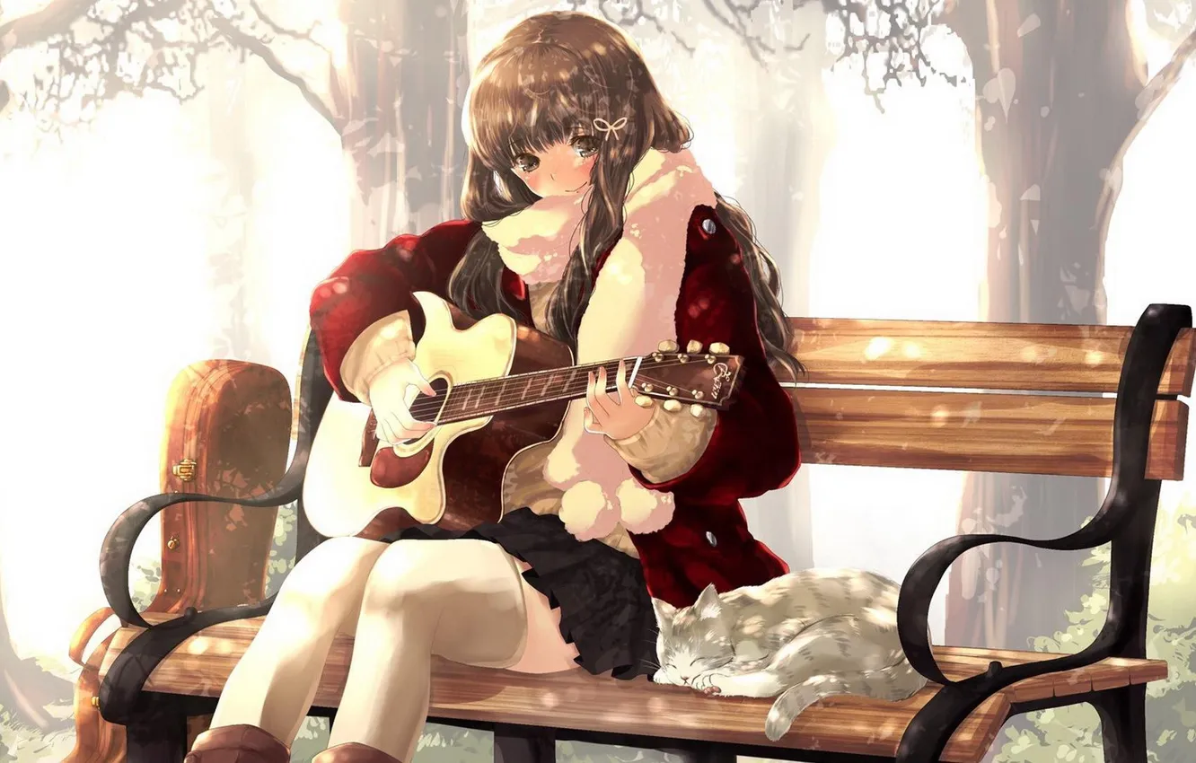 Photo wallpaper cat, guitar, anime, art, girl