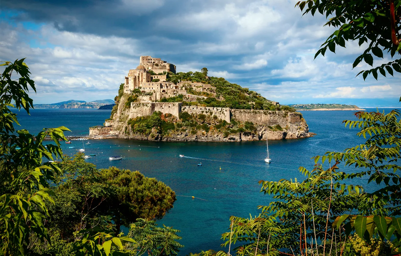 Photo wallpaper sea, summer, Italy, Aragonese castle, the island of Ischia