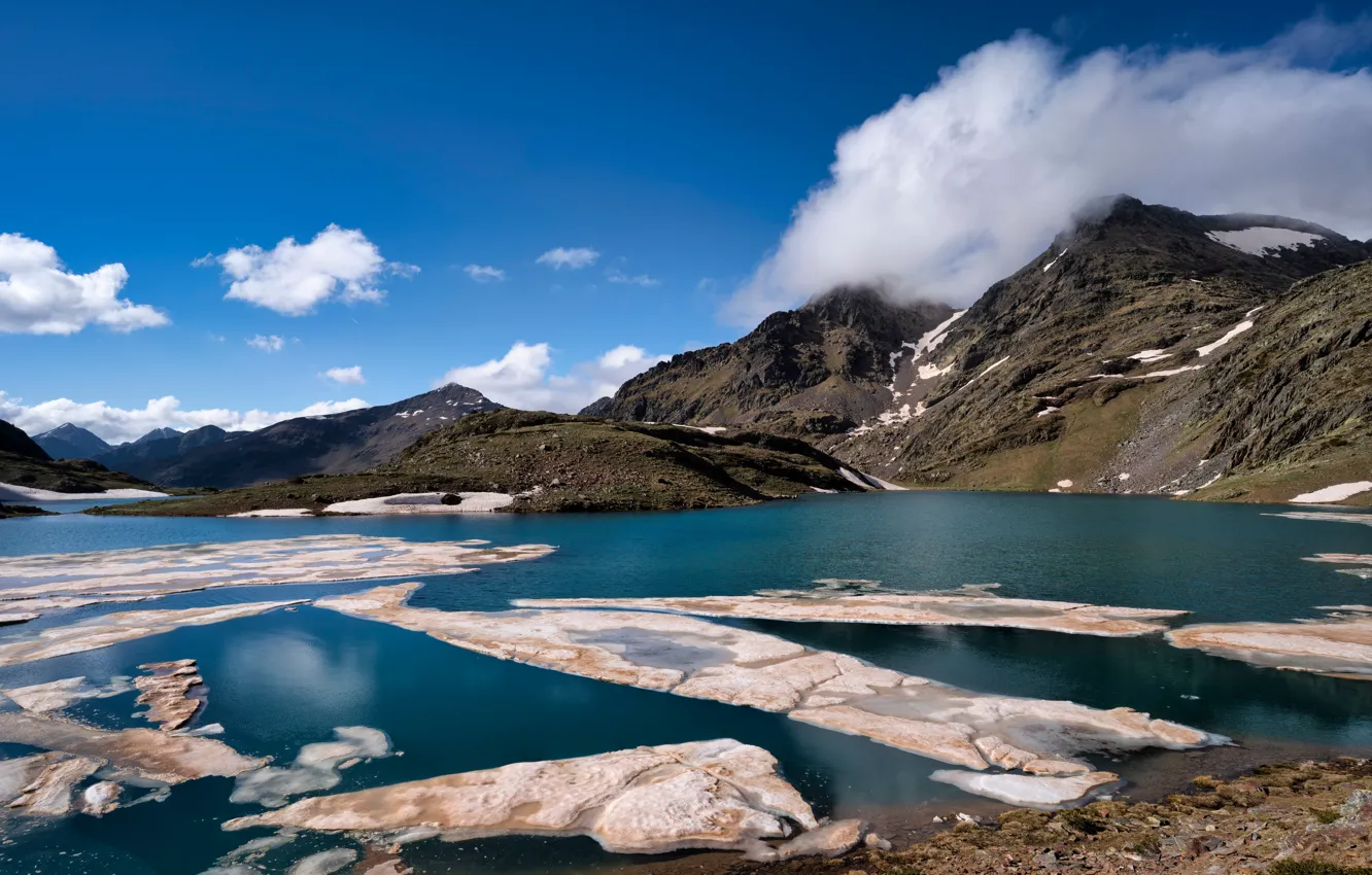 Photo wallpaper water, clouds, mountains, space, space, ice, water, mountains