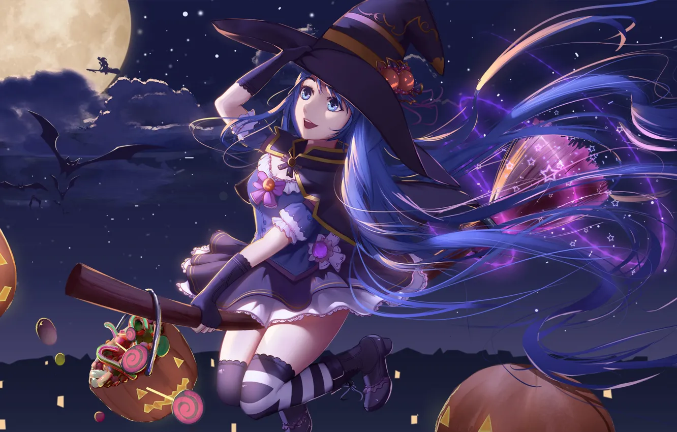 Photo wallpaper girl, the moon, Halloween, Vocaloid, witch