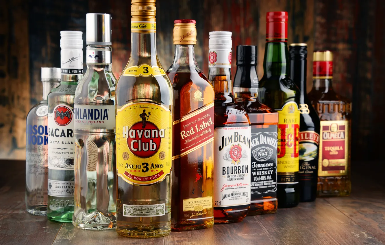 Photo wallpaper whiskey, bottles, alcohol, rum, VODKA, Tequila