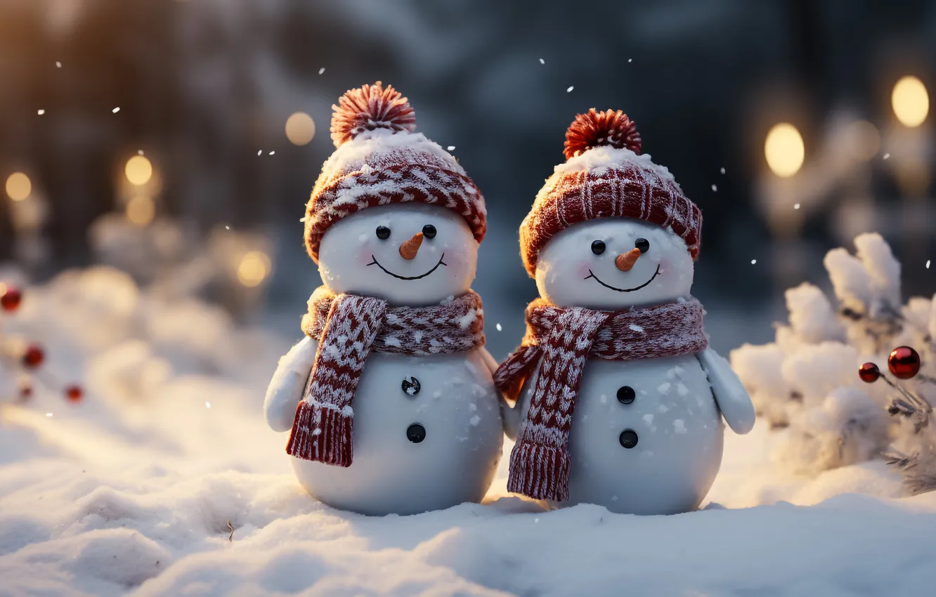 Photo wallpaper winter, snow, new year, Christmas, snowman, Christmas, winter, snow