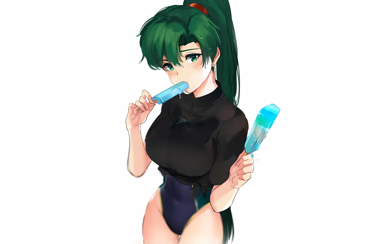 Photo wallpaper girl, sexy, green eyes, long hair, anime, beautiful, pretty, swimsuit