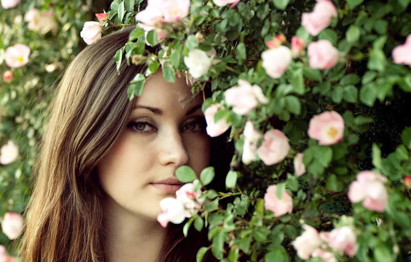 Photo wallpaper girl, flowers, portrait