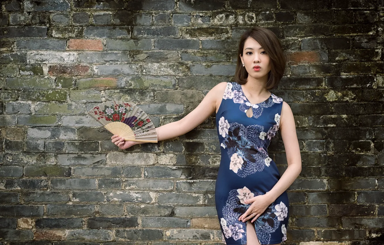 Photo wallpaper girl, wall, Asian
