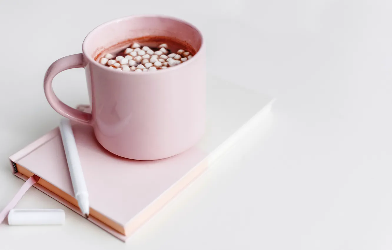 Photo wallpaper mug, Cup, hot, chocolate, cocoa, marshmallow, marshmallows