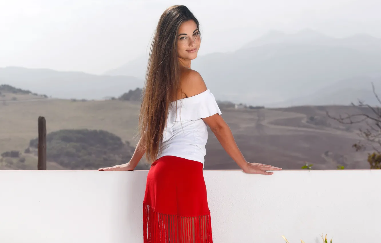 Photo wallpaper eyes, look, girl, face, sweetheart, feet, bed, brunette