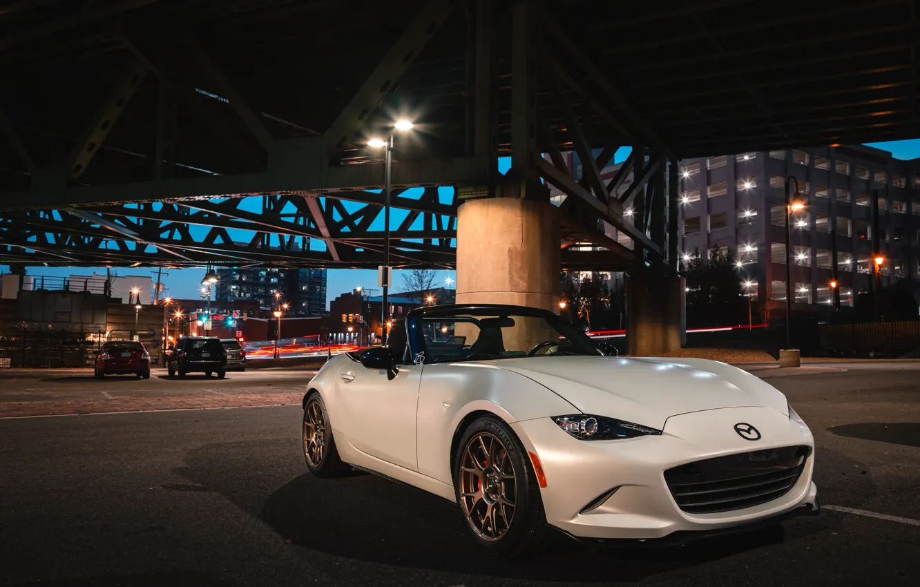 Photo wallpaper Mazda, Front, White, Cabrio, Mazda MX 5