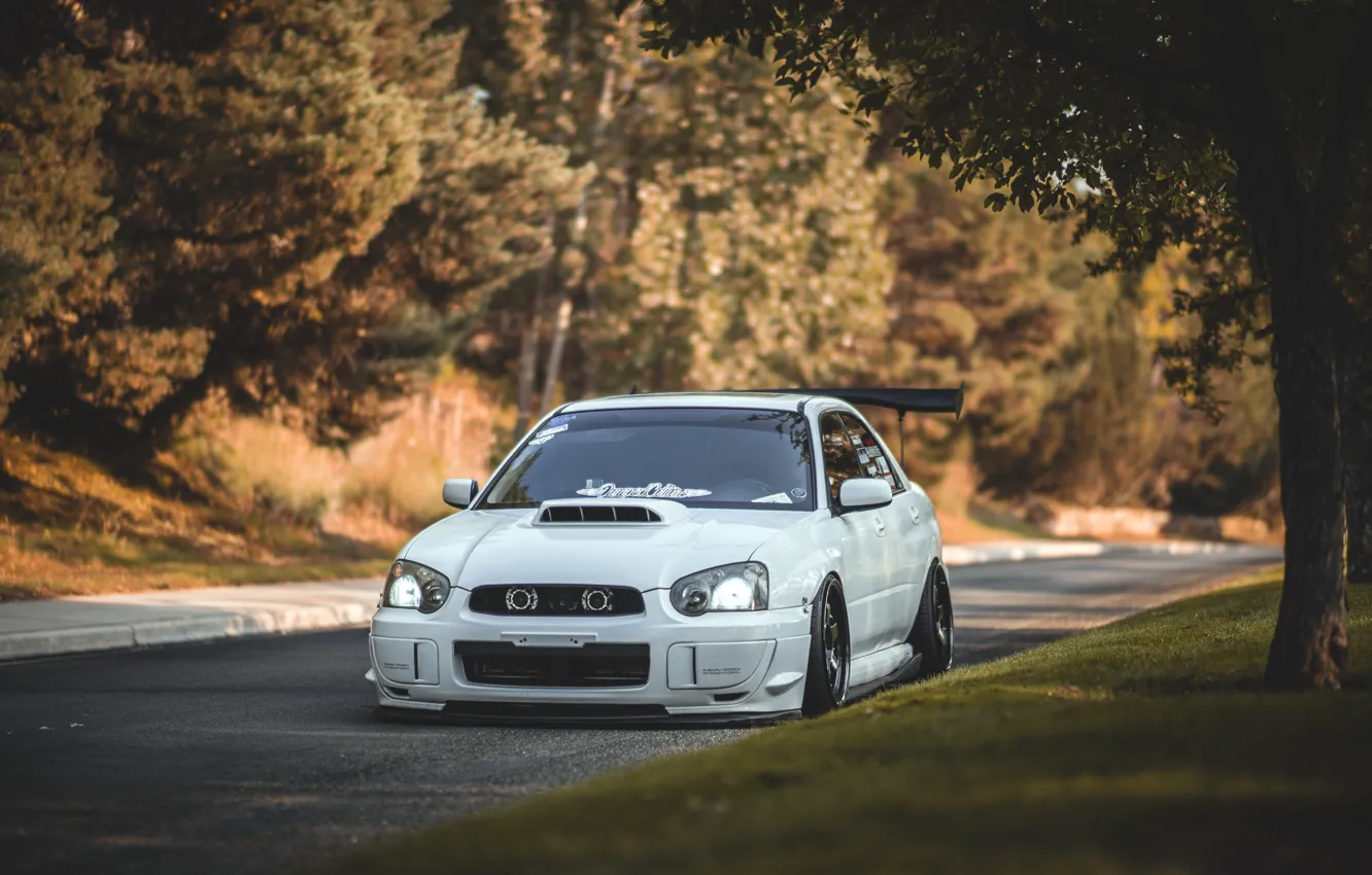 Photo wallpaper Subaru, Impreza, WRX, Japan, white, STI, Front, tuning