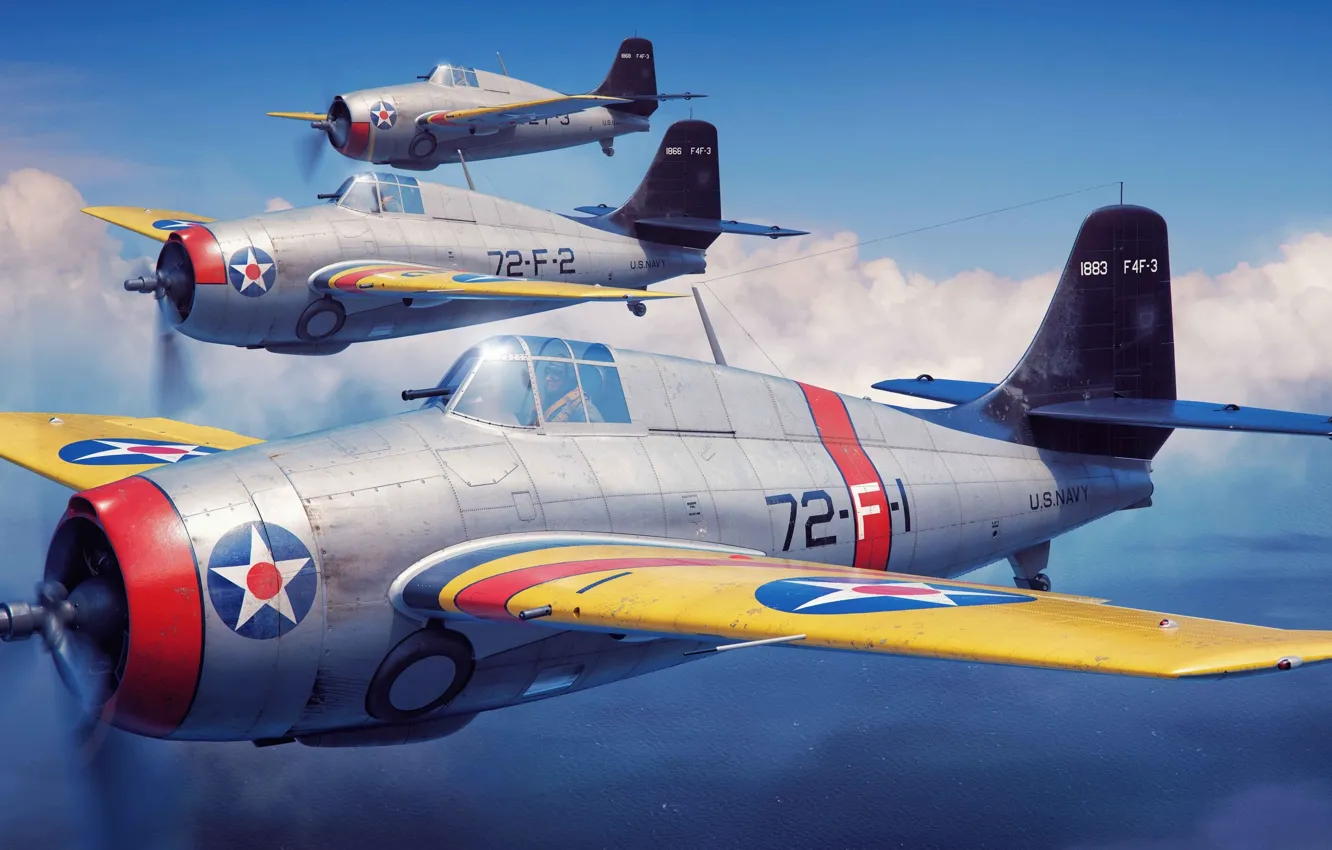 Photo wallpaper USA, fighter-bomber, deck, Grumman F4F Wildcat, US NAVY, Piotr Forkasiewicz, F4F-3 Wildcat