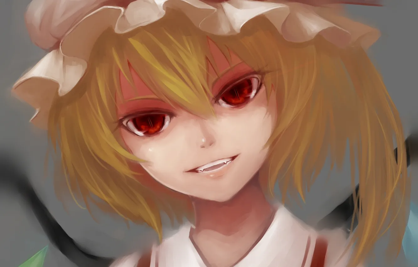 Photo wallpaper girl, wings, the demon, art, fangs, crystals, cap, touhou