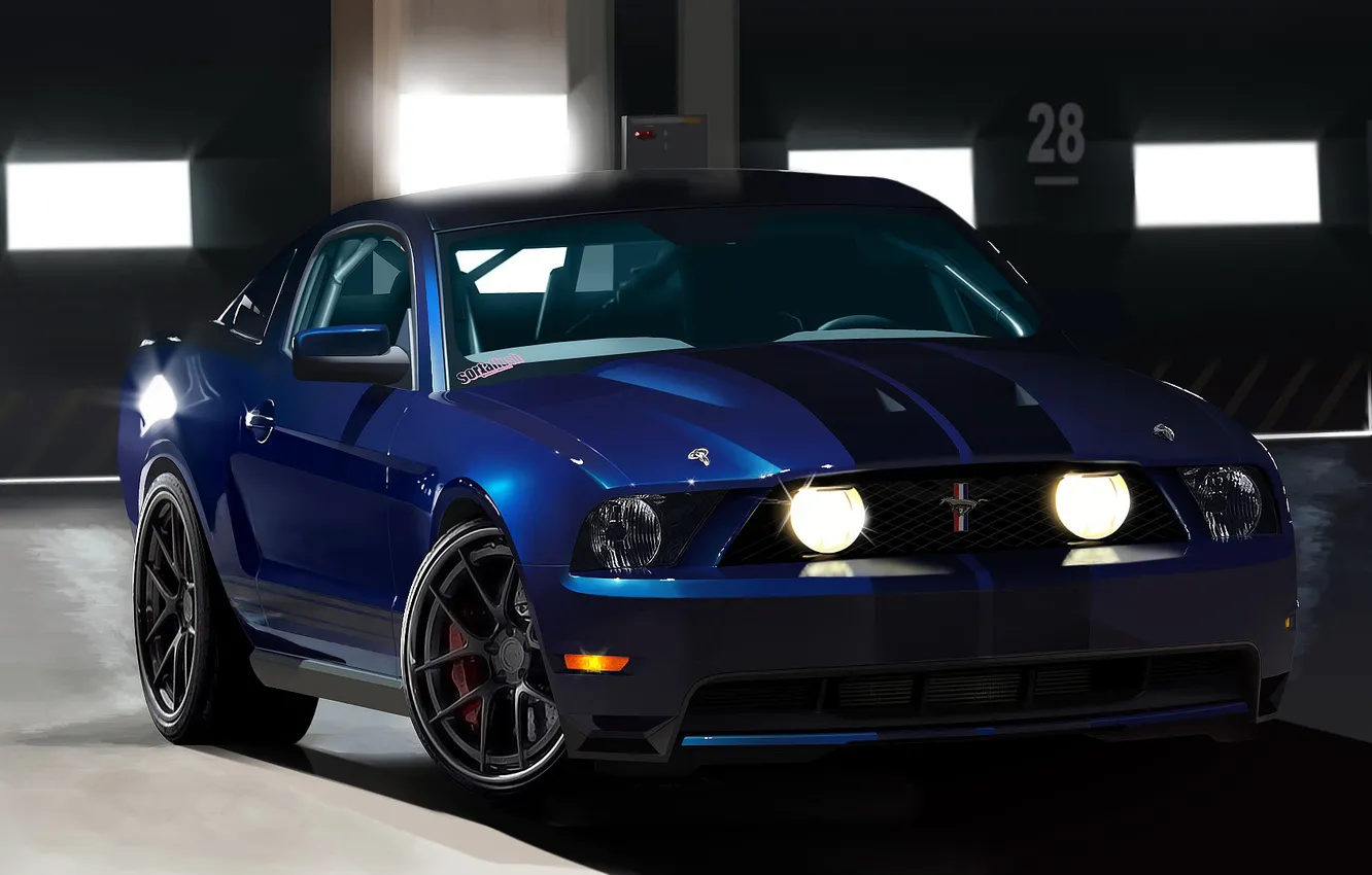 Photo wallpaper auto, blue, mustang, ford, auto