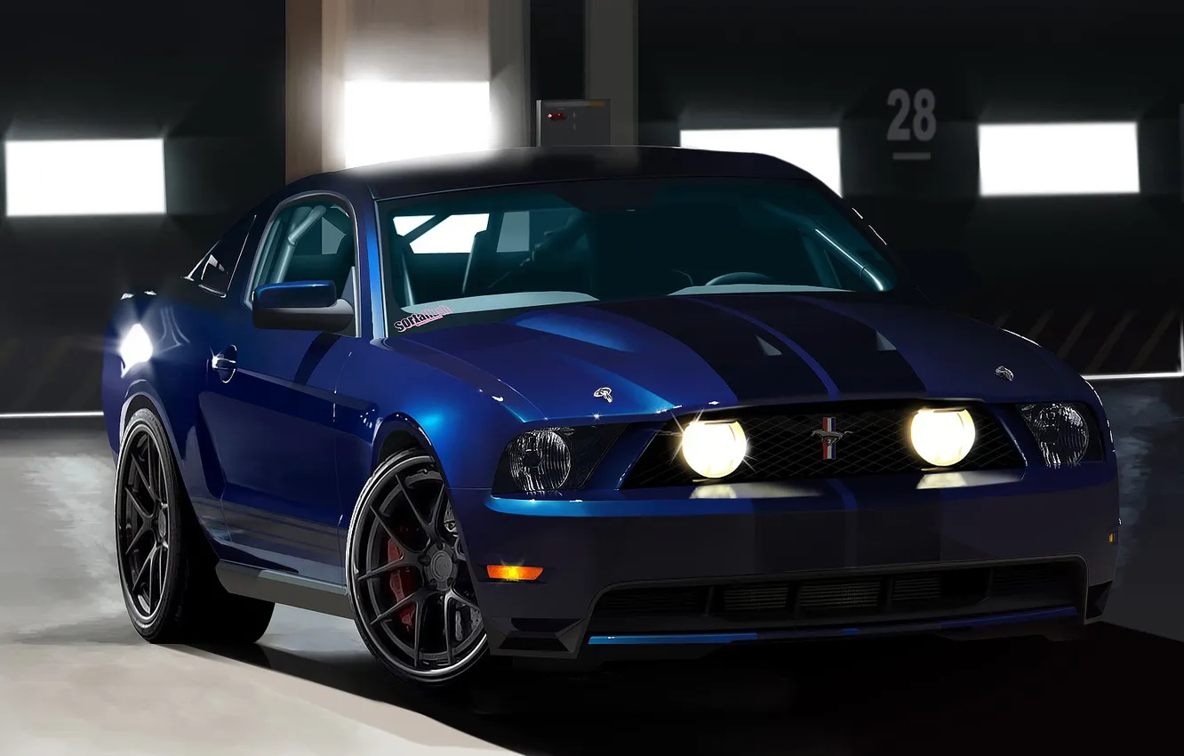 Photo wallpaper auto, blue, Mustang, Ford, auto