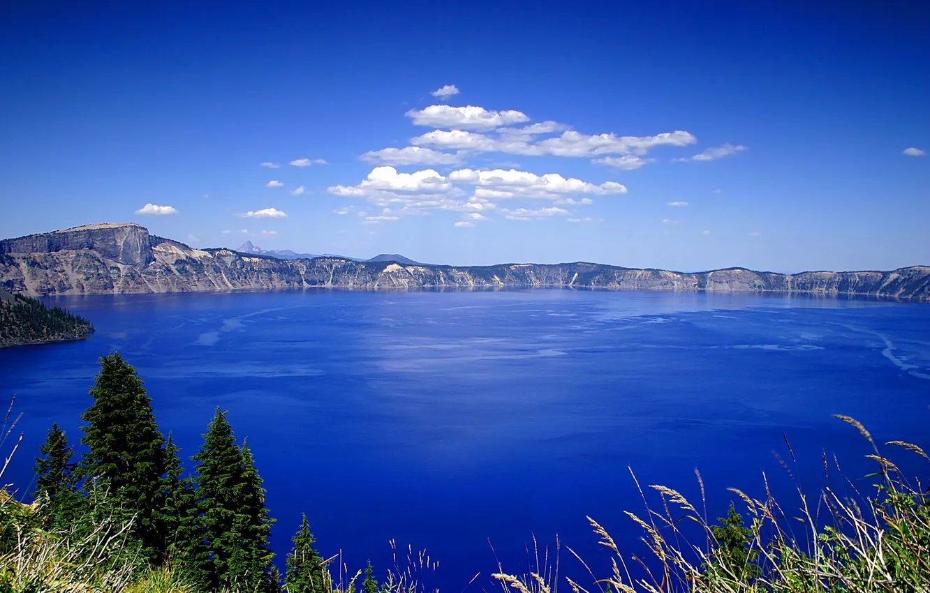 Photo wallpaper water, trees, lake, hills, shore